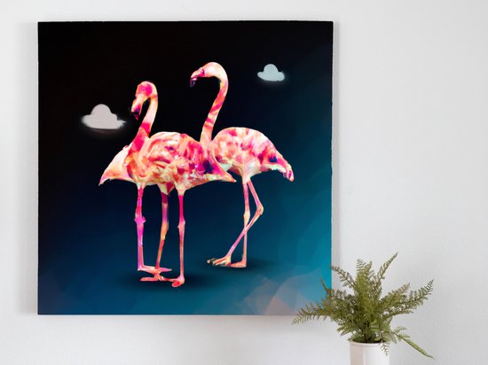Dances with Flamingos kunst - 40x40 centimeter op Canvas | Foto op Canvas - wanddecoratie