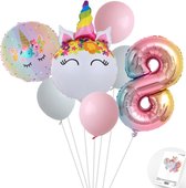 Eenhoorn Unicorn Sweet Color Ballonnen Set - Snoes - Cijfer Ballon 8 Jaar - Roze - Wit - Pastel