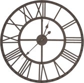 HAES DECO - Grande Horloge Murale 70 cm Marron - Cadran Chiffres Romains - Horloge Ronde en Métal Klok Horloge à Suspendre Horloge de Cuisine
