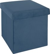 Atmosphera Pouf/hocker/repose-pieds - boîte de rangement - bleu - PO/MDF - 38 x 38 x 38 cm - pliable