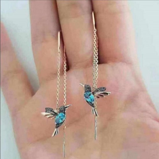 oorbellen Vogel Kolibrie doortrek oorhangers - met sieradendoosje
