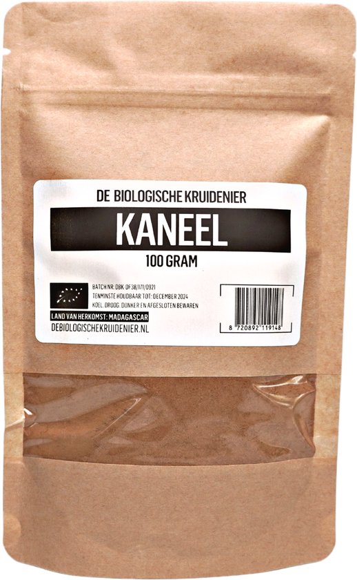 De Biologische Kruidenier Kaneel Ceylon - 100gr - Biologisch - fijn gemalen poeder - navulling - hersluitbare zak