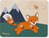 Puzzle Hauck pour enfants Puzzle N Sort - puzzle en bois à partir de 1 an (certifié FSC®), puzzle en bois avec des formes d'animaux et des boutons en bois, stimule la motricité fine (Fox)