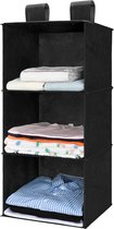 MaidMAX Hangende opbergkast organizer, hangende plank hangende organizer met 3 brede compartimenten, hangende stoffen kast, kastorganisatiesysteem, fleece stof, opvouwbaar - Zwart