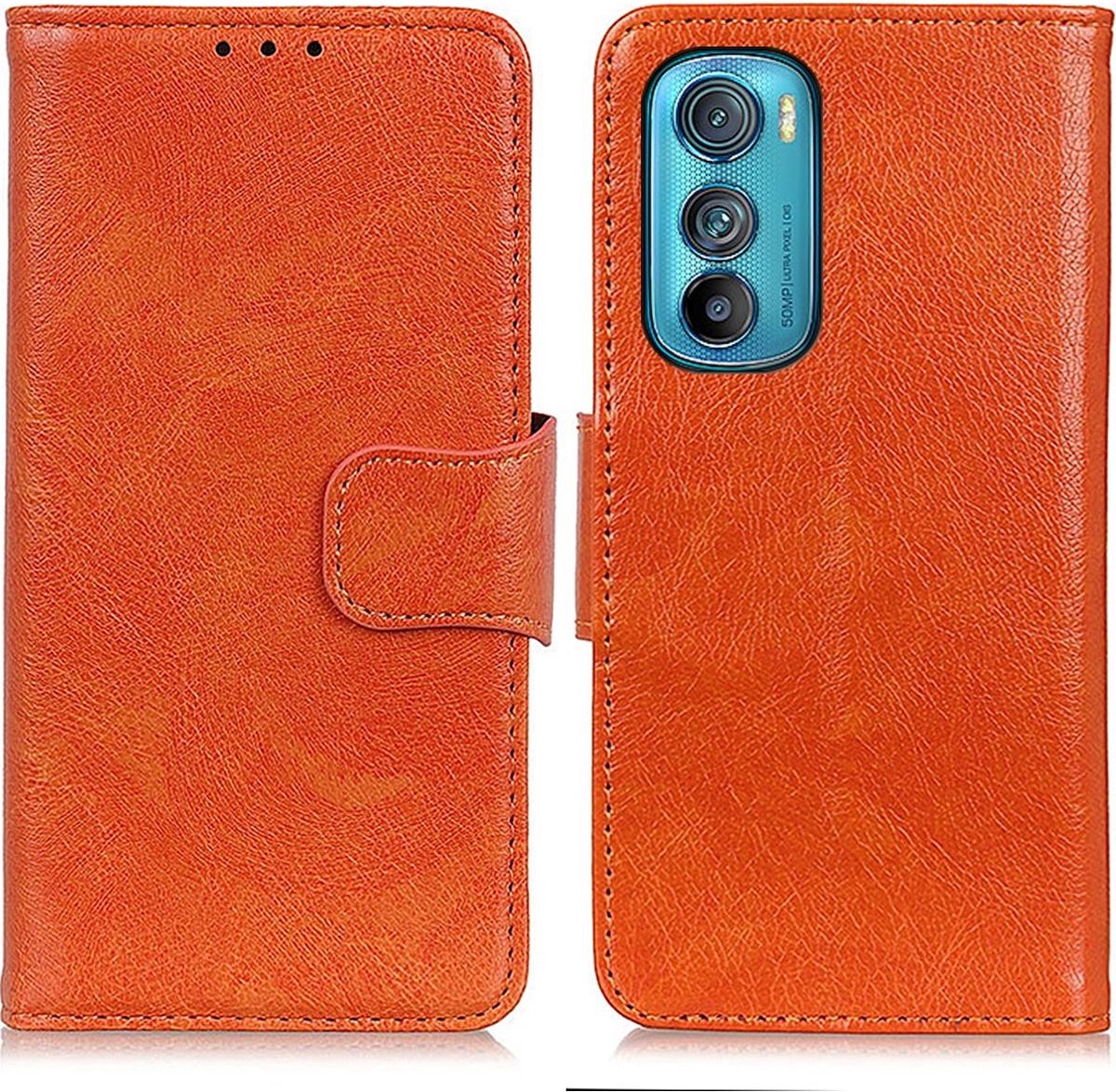 Mobigear Telefoonhoesje geschikt voor Motorola Edge 30 Hoesje | Mobigear Classy Bookcase Portemonnee | Pasjeshouder voor 2 Pasjes | Telefoonhoesje voor Pinpas / OV Kaart / Rijbewijs - Oranje