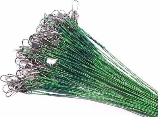 Onderlijnen - Stalen onderlijnen - 60 stuks - Gevlochten vislijn - Quick snap - Barrel wartel - Swivel - 15cm - 20cm - 25cm - 30cm - 0,5mm - 14kg - Groen - Vissen - Roofvissen van Presis — afbeelding 5