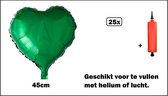 25x Folieballon Hart groen (45 cm) incl. ballonpomp - trouwen huwelijk bruid hartjes ballon feest festival liefde white