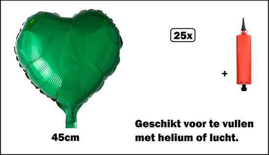 25x Ballon aluminium coeur vert (45 cm) avec pompe à ballon - mariage  mariage mariée