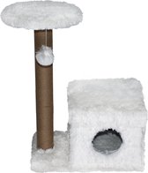 Topmast Krabpaal Fluffy Nevada - Wit - 72 x 39 x 80 cm - Made in EU - Krabpaal voor Katten - Met Kattenhuis - Sterk Sisal Touw