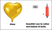 25x Folieballon Hart goud (45 cm) incl. ballonpomp - trouwen huwelijk hartjes ballon feest festival liefde gold
