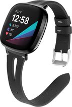 SmartphoneClip® Leer double zwart Bandje geschikt voor Fitbit Versa 4 en Fitbit Sense 2