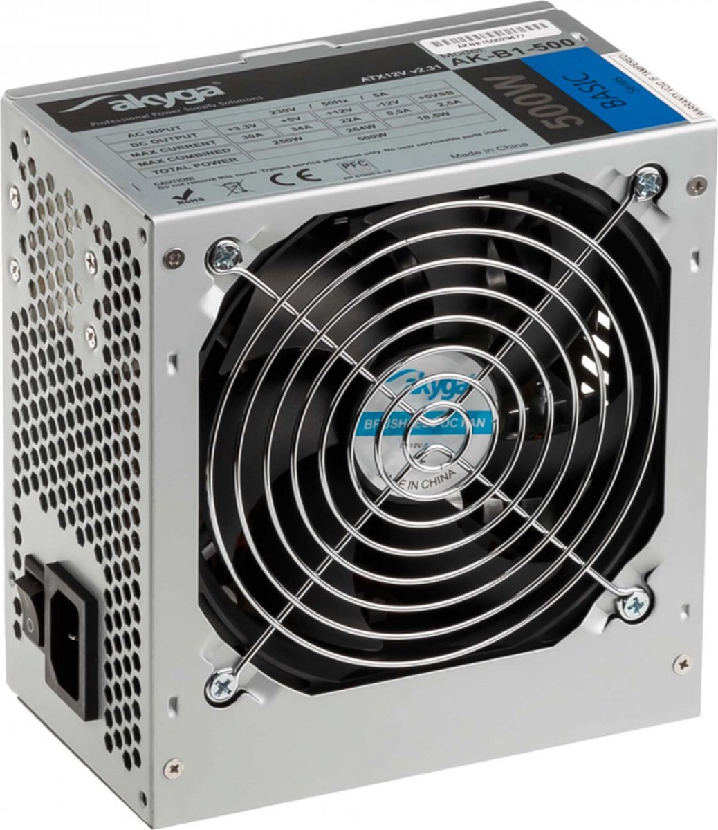 Akyga Ak-B1-500 Power Supply Unit 500 W 20+4 Pin Atx Atx Grijs voeding