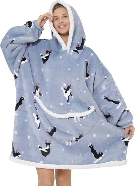 Badrock hoodie deken met mouwen - TV deken - fleece deken met mouwen - fleece poncho - warm & zacht - Jumping dogs
