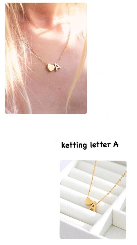 Akyol - liefdesketting letter A -Goudkleurig hartje - valentijns cadeau - letter A ketting - letter ketting - vrienden - ketting - Geschenk - Cadeau – verjaardag - Liefde – Vriendschap – 25 cm