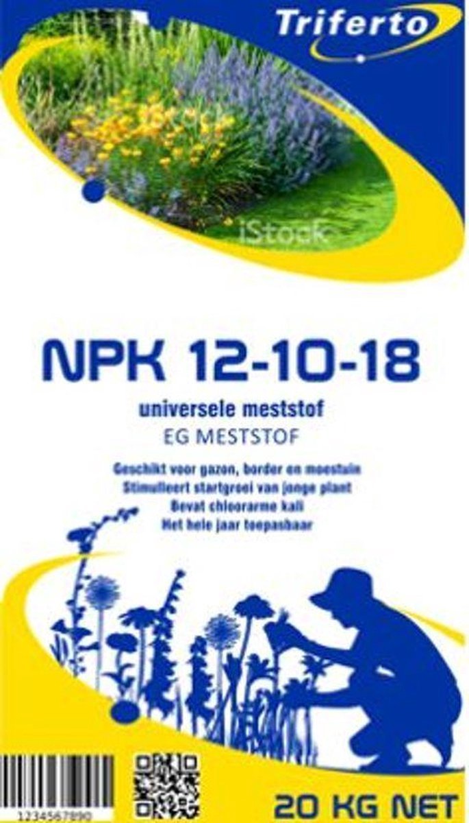 Kunstmest NPK 12-10-18 (chloorarm) 200 kg (10 x 20kg) - Triferto