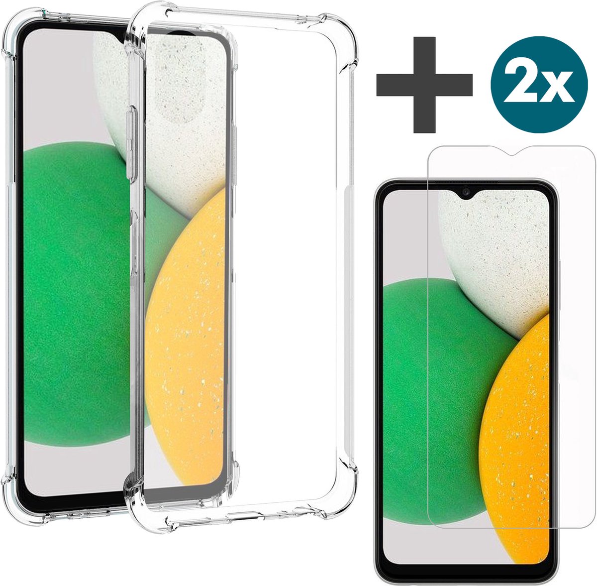 Arara Hoesje geschikt voor Samsung Galaxy A03 Core hoesje transparant siliconen backcover met verstevigde hoeken Inclusief 2 Stuks Screenprotector tempered glass