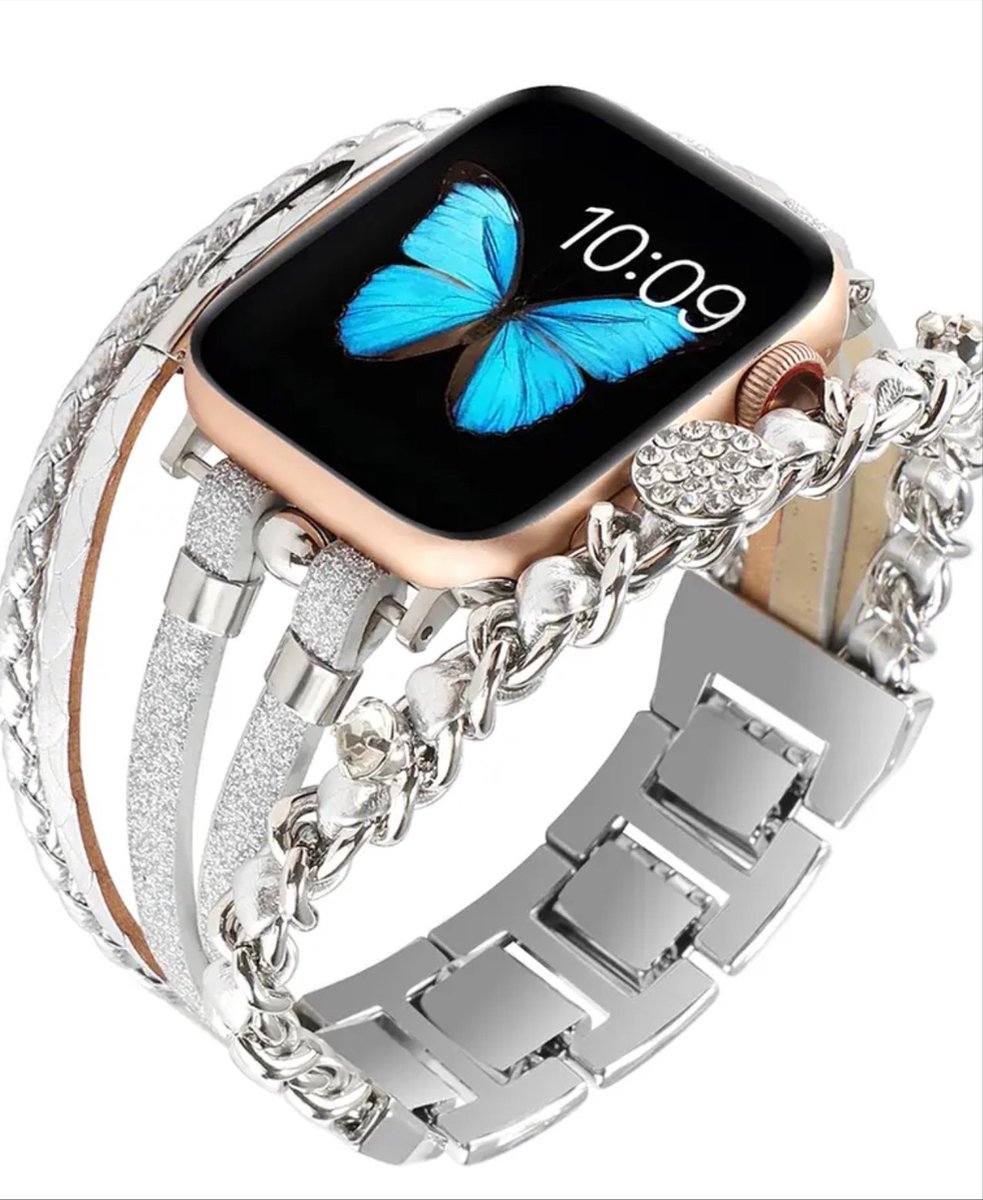 Apple Watch bohemian horloge bandje 42-44-45 mm Ibiza stijl leer stras staal
