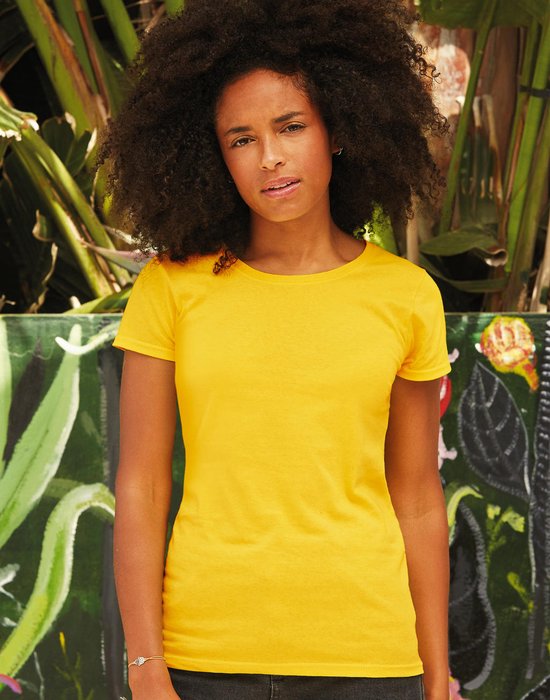 Foto: Fruit of the loom lady fit dames sofspun t shirt zonnebloem geel extra large