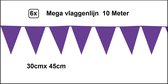 6x Mega vlaggenlijn paars 30cm x 45cm 10 meter - Reuze vlaggenlijn - vlaglijn mega thema feest verjaardag optocht festival