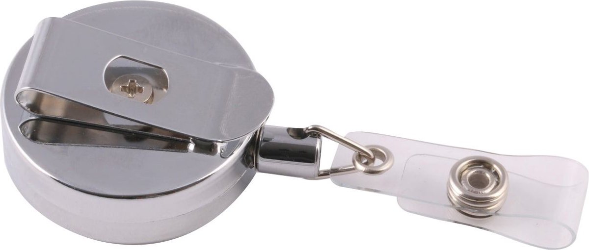 Europel Uittrekbare Badgehouder – Verchroomd – Heavy Duty – Metalen Clip – 80 cm Koord – Drukknop Bevestiging