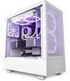Witte computerkast met verlichte ventilatoren, videokaart en koelsysteem.