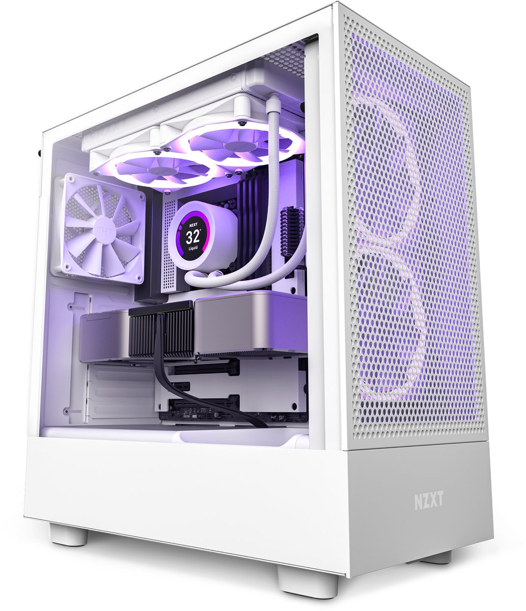 NZXT H5 FLOW White - Midtowermodel - Mini-ITX, Micro-ATX, ATX - geen voeding - SGCC Steel, Tempered Glass - Wit