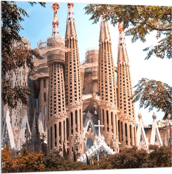 Acrylglas - Sagrada Familia Basiliek - Spanje - 100x100 cm Foto op Acrylglas (Wanddecoratie op Acrylaat)