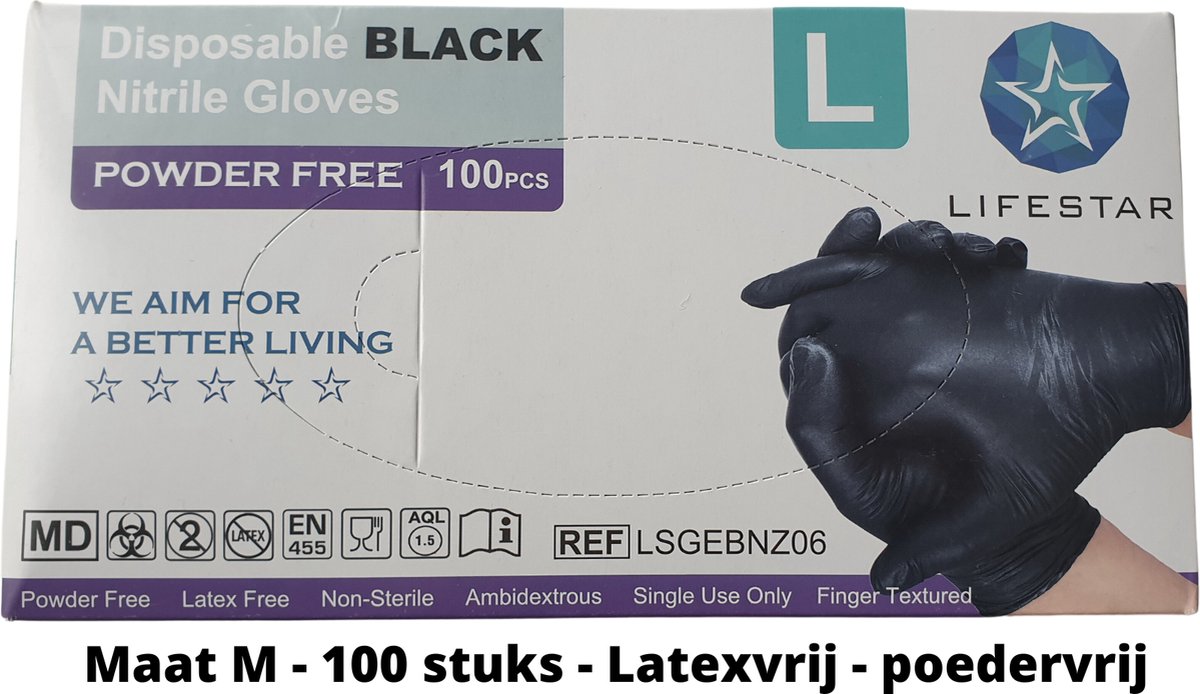 Goedkoopste Handschoenen zwart nitrile - maat M - 100 stuks - latexvrij - poedervrij - allergievrij