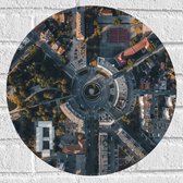 Muursticker Cirkel - Bovenaanzicht van Stad met Grote Rotonde - 40x40 cm Foto op Muursticker