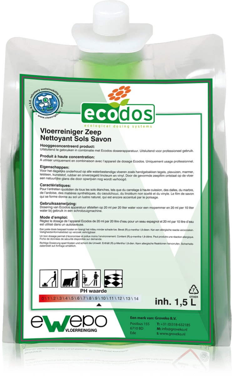 Ewepo Ecodos Easy vloer zeep 2x1,5 L.