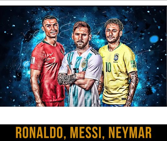 Allernieuwste.nl® Canvas Schilderij Ronaldo Messi Neymar Profvoetballers - Voetbal Sport - Kleur - 30 x 40 cm