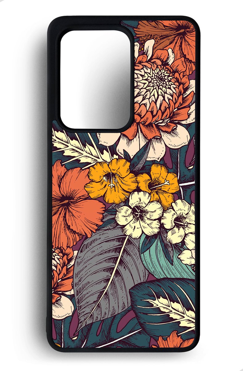 Ako Design Samsung Galaxy S20 Ultra hoesje - Bloemen - oranje - Hoogglans - TPU Rubber telefoonhoesje - hard backcover