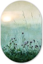 Natuur - Vintage - Bloemen - Zon Kunststof plaat (3mm dik) - Ovale spiegel vorm op kunststof