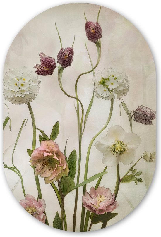 Bloemen - Lente - Tuin - Stilleven Kunststof plaat dik) - Ovale spiegel vorm op kunststof