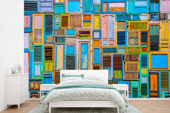 Deuren - Blauw - Abstract - Architectuur - Neon - Behangpapier