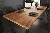 Massief houten eettafel IRON CRAFT 200cm naturel zwarte Sheesham steenafwerking Industrieel Design - 39870