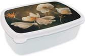 Broodtrommel Wit - Lunchbox - Brooddoos - Bloemen - Planten - Natuur - Kleuren - Illustratie - 18x12x6 cm - Volwassenen