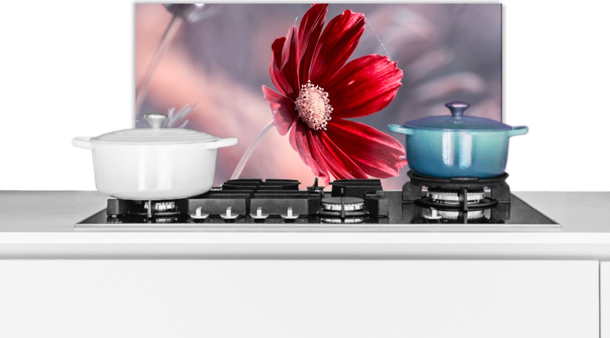 Spatscherm keuken 70x30 cm - Kookplaat achterwand Bloemen - Rood - Natuur - Planten - Muurbeschermer - Spatwand fornuis - Hoogwaardig aluminium