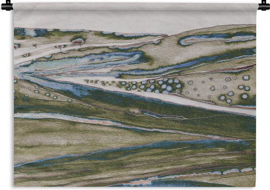 Wandkleed - Wanddoek - Abstract - Heuvels - Natuur - Groen- Kunst - 60x45 cm - Wandtapijt