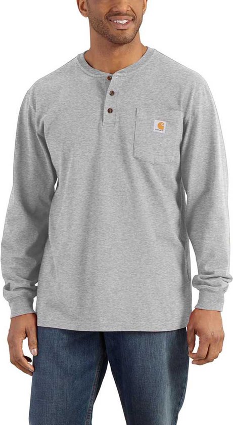 CARHARTT - Pocket Henley T-shirt - Lange Mouwen - Heren - Heather Grey - L (valt als XL)