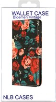 Bookcase Bloemen Vintage Zwart Rood print met vakjes - Samsung Galaxy A34 5G - Portemonnee hoesje met magneetsluiting