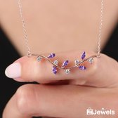 OZ Jewels Roségoud Gekleurde Zilveren Ketting met ‘de weg van de Liefde’ Design Versierd met Synthetische Amethist en Zirkonium - Moederdag - Valentijnsdag - Cadeau - Mother's Day - Valentine's Day - Gift