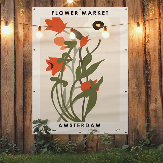 Tuinposter 120x160 cm - Tuindecoratie Bloemen - Planten - Quotes - Pastel - Amsterdam - Poster voor in de tuin - Buiten decoratie - Schutting tuinschilderij - Tuindoek muurdecoratie - Wanddecoratie balkondoek