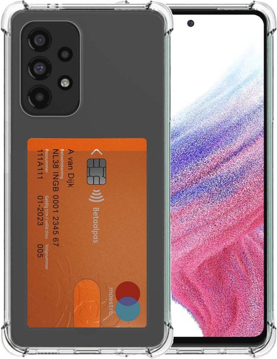 Smartphonica Telefoonhoesje Geschikt voor Samsung Galaxy A53 5G met Pasjeshouder Doorzichtig Siliconen - Transparant TPU Shockproof Backcover Case with Card Slot geschikt voor Samsung Galaxy A53 5G