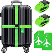 BOTC Kofferriem met Kofferlabel - 4-Delig Kofferband set - 2 Kofferband en 2 Bagagelabel - bagageriemen - Bagageband - Verstelbaar - Groen