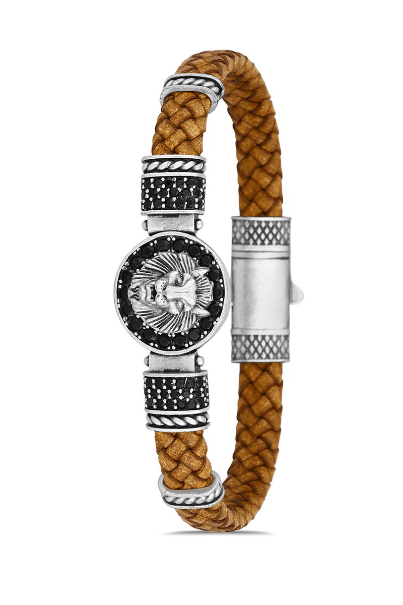 Concept Cheetah - Supremus - uniek design - exclusieve heren armband - armbandje mannen - leder - leer - metaal - hoogwaardige coating - cadeau tip - 19.5 cm - verstelbaar - vaderdag kado tip