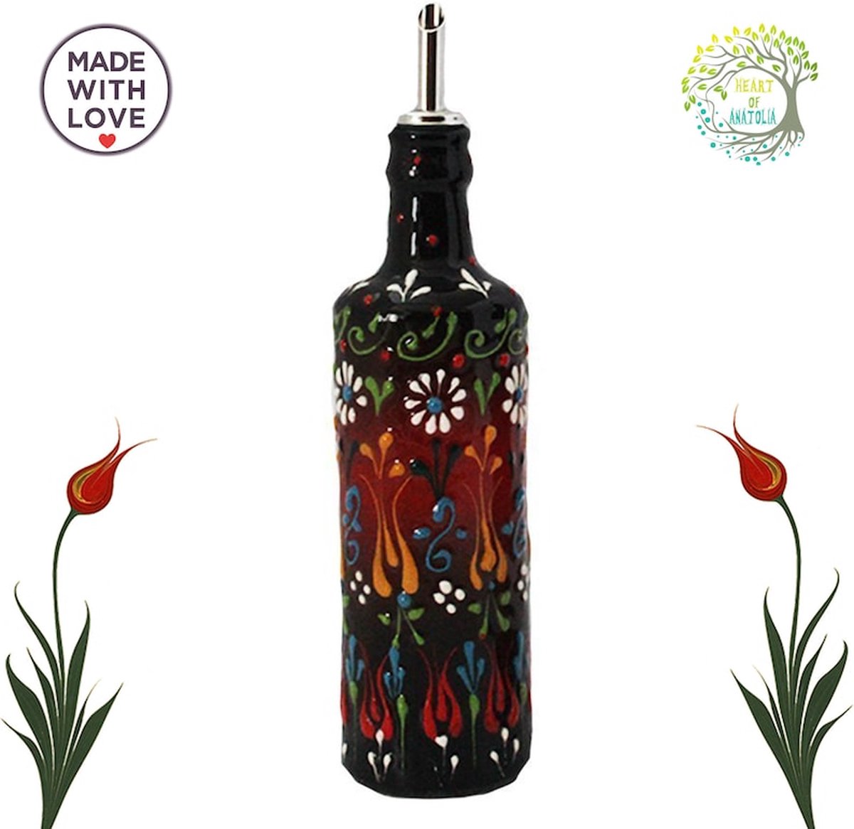 Spaans keramiek olijfolie kan 250ml groen-blauw - Spaanse Olijfolie