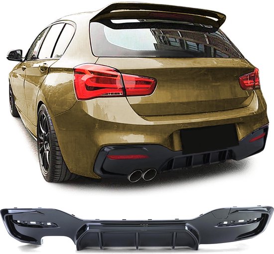 Glinsterende zwarte achterbumper diffuser met een sportieve look voor de BMW 1 Serie F20 F21 LCI (2015-2019).