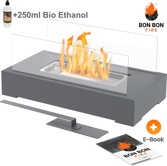 Bon Bon Fire® Tafelhaard - +250ml Bio ethanol - Sfeerhaard - Tafelhaard voor binnen en buiten - Bio ethanol tafelhaard - Tafelhaard binnen – Bio ethanol sfeerhaard – Bio ethanol brander