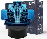 Lampe 3D Lumi - 16 couleurs - Voiture F1 - Voiture de course - Max Verstappen - Illusion LED - Lampe de bureau - Veilleuse - Lampe d'ambiance - Dimmable - USB ou piles - Télécommande - Cadeau pour garçons - Enfants
